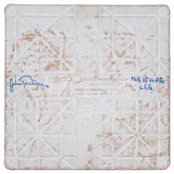 2012 Johan Santana Game Used and Signed 3rd Base Used on 6/1/12 For Mets 1st No-Hitter (MLB Authenticated & Mets LOA)